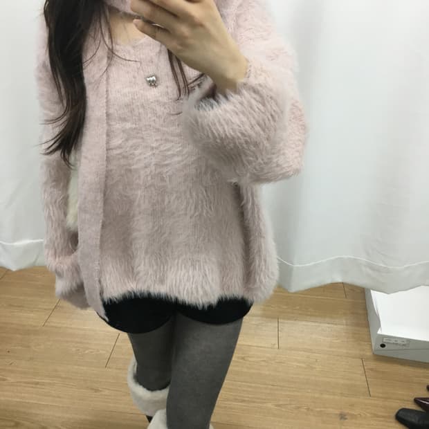 머플러 니트 세트 pink