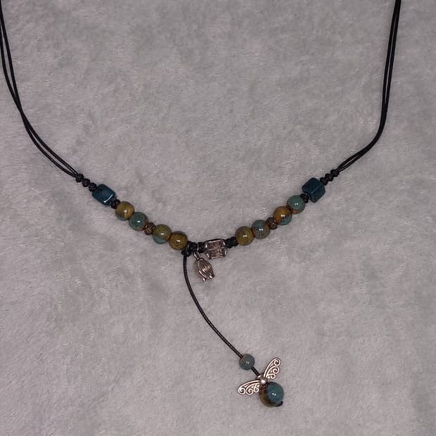 모리걸 히피 오리엔탈 보헤미안 초록 청록 비즈 매듭 목걸이