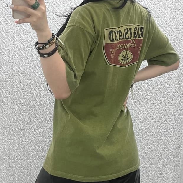 크레이지 셔츠 빈티지 컨트리 레트로 말차카키 반팔티 M C10774