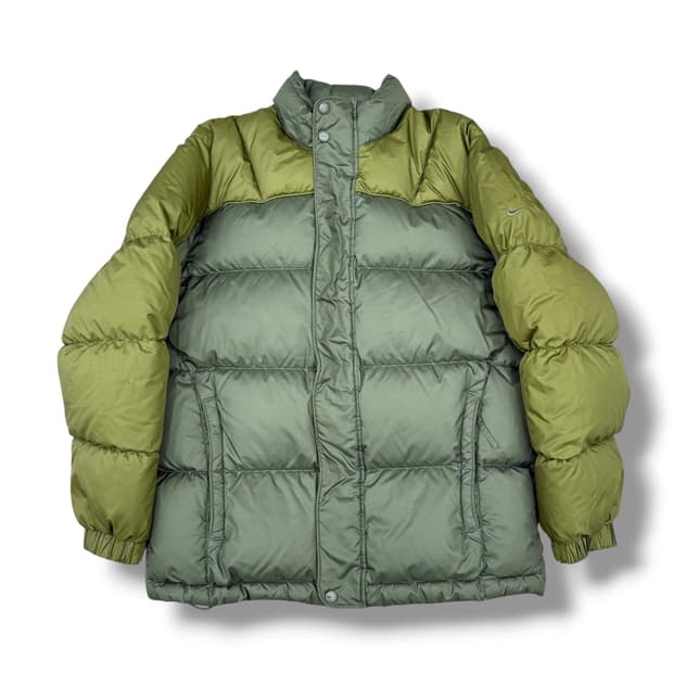 00's 나이키 올드스쿨 덕다운 카키 올리브그린 배색 숏패딩