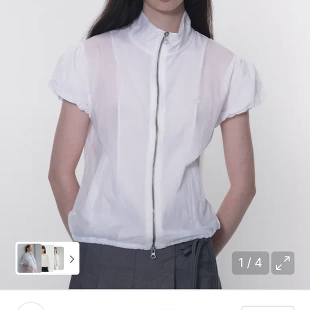 무신사 플레이스 스튜디오 퍼프 반하이넥 투웨이 세미 크롭 시스루 바람막이