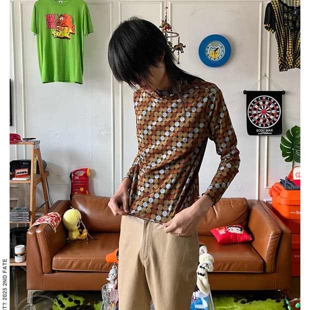 Jpn Retro Dot Pattern Mock-Neck Top