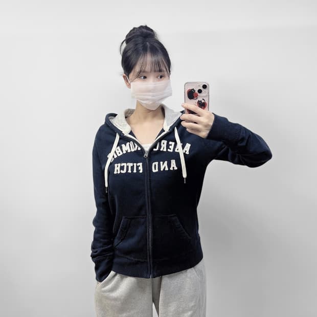 아베크롬비 아치 로고 후드집업 네이비
