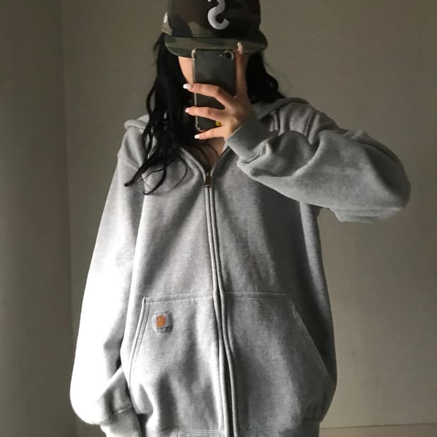 칼하트 그레이 오버핏 후드집업