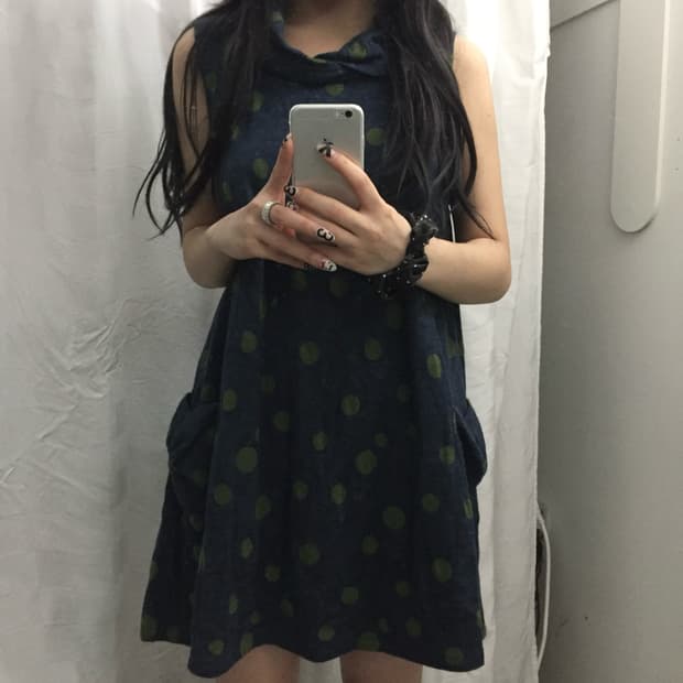 JPN Vintage 갸루 괴짜 그린 도트 니트 원피스