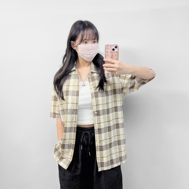 버버리 린넨 체크 반팔 셔츠