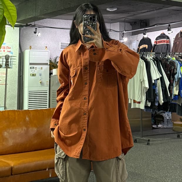 칼하트 빈티지 오렌지 코튼 워크 셔츠 B4699