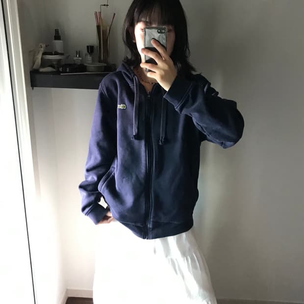 라코스테 스포츠 로고 네이비 써멀 후드집업