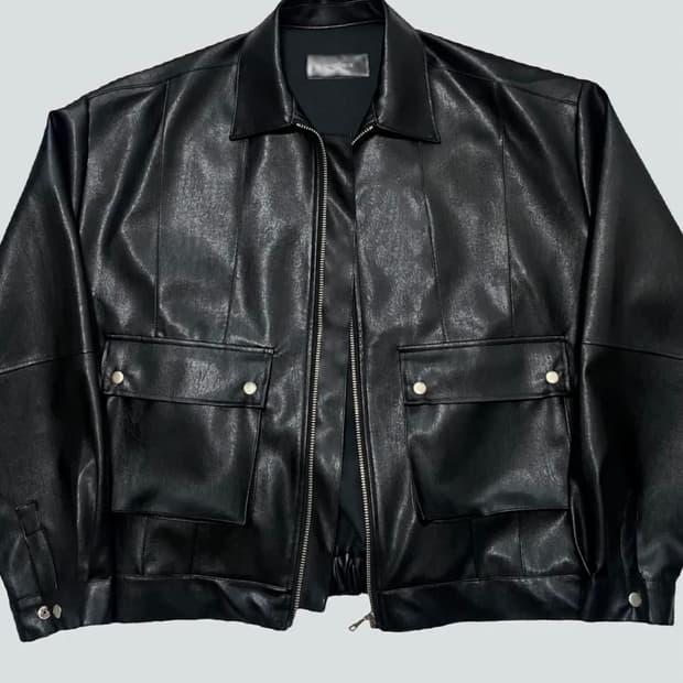 오버더와르 leather detail wide rider jacket b