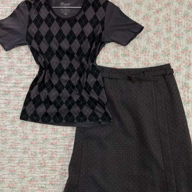 모리걸아가일반팔+브라운도트커트 세트