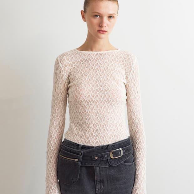Aopt LACE SEE THROUGH TOP - LIGHT CREAM 