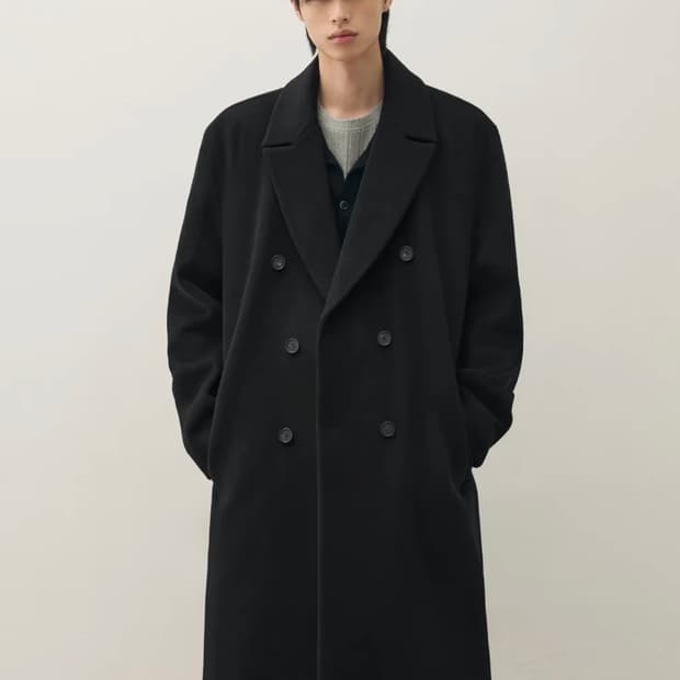 드로우핏 프리미어 퓨어 캐시미어 로브 더블 코트 블랙 XL
