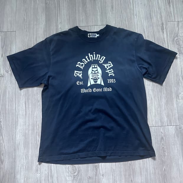 베이프 워시드 이펙트 티셔츠 블랙 2XL