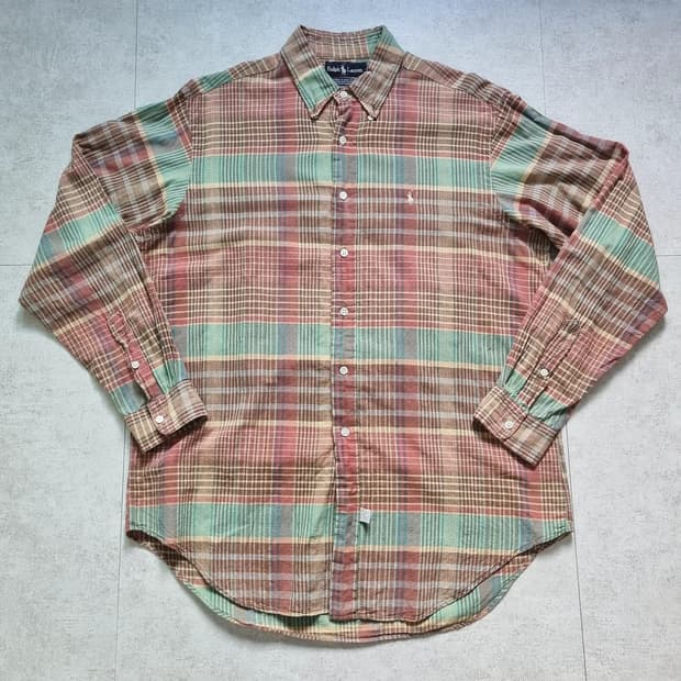 70s USA 폴로 랄프로렌 마드라스 체크 셔츠 L sz