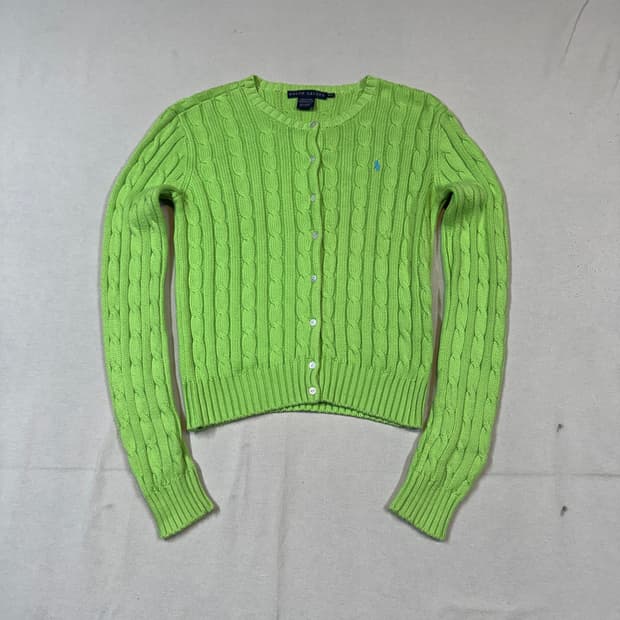 M) 폴로 랄프로렌 코튼 케이블 꽈배기 가디건 연두색