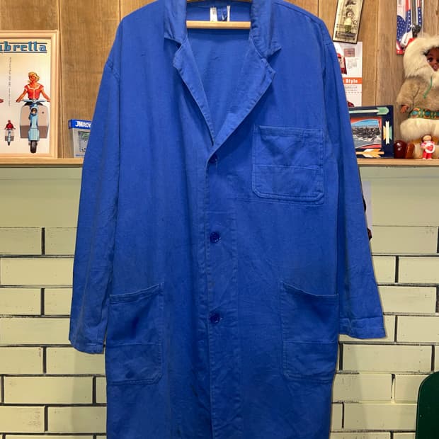 1980–1990s Vintage French Blue Shop Coat