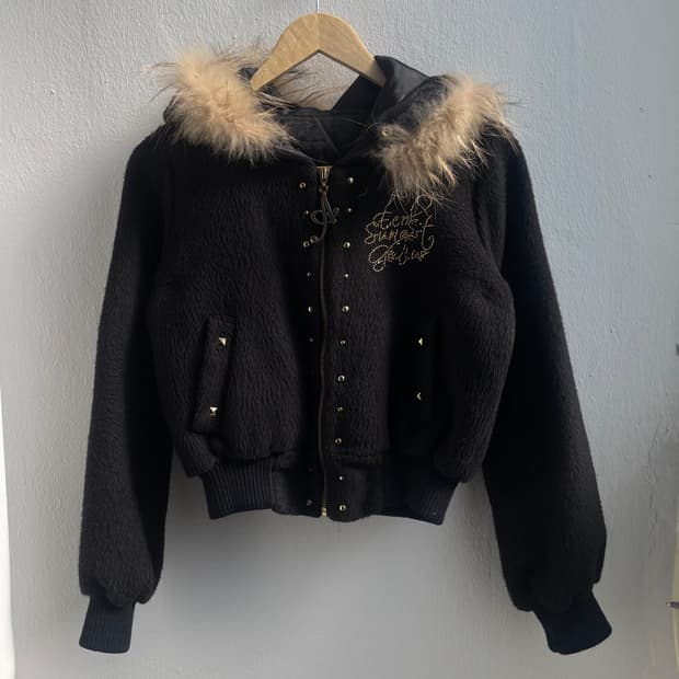 Vintage Cubic Fur Hood Zip-Up Jacket