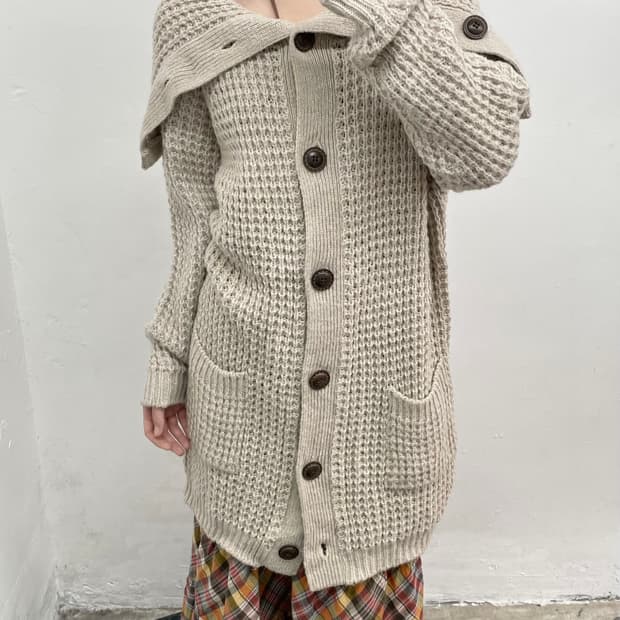 모리 버튼 와플 가디건