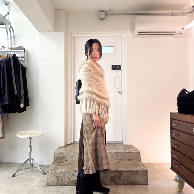Rabbit  Fur Fringe Pancho Cape/ Os