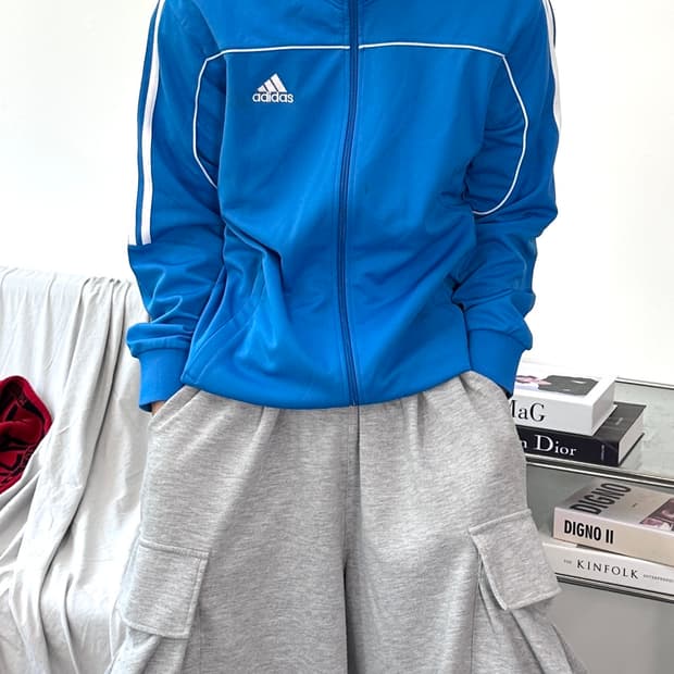 아디다스 블루 삼선 트랙탑 져지 L