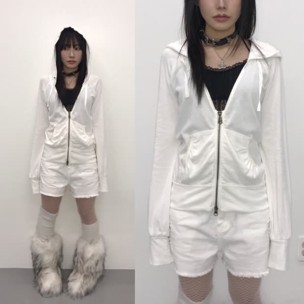 'MOUSSY' White Draped Zip Up Hoodie