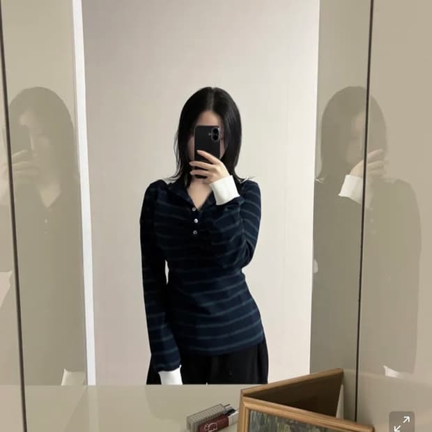 스컬프터 스트라이프 티셔츠 셔링 테니스 네이비/그린