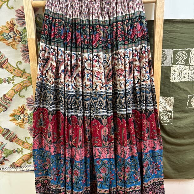 히피 에스닉 하구미 패턴 롱 스커트
