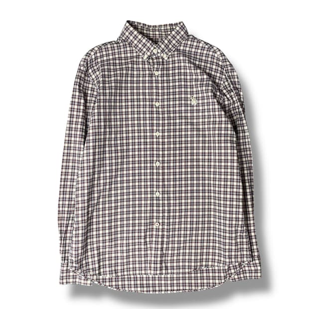 헤지스 버건디 블루 체크 패턴 옥스퍼드 셔츠 105