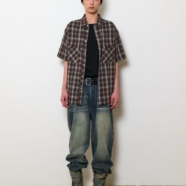 ETCE 이티씨이 TWO POCKET CHECK HALF SHIRT