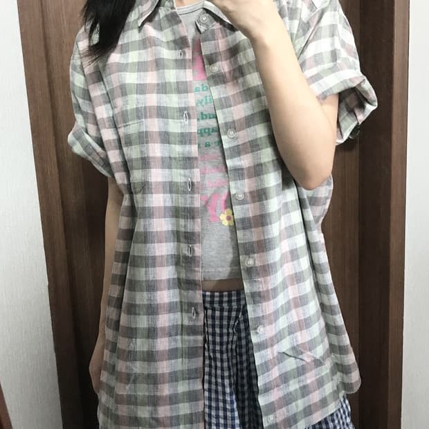 JP vintage linen plaid sh