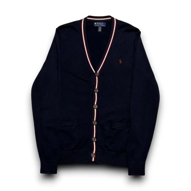 Polo Ralph Lauren 여성용 버건디포니 브이넥 네이비 가디건