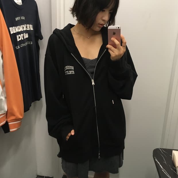 러셀 애슬레틱 아치 로고 후디드 스웨트 집업
