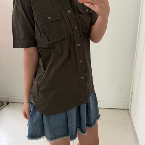 일본빈티지 카키 유틸리티 반팔셔츠