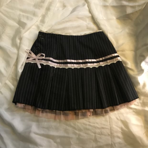 Vintage 갸루 리본 플리츠 미니스커트