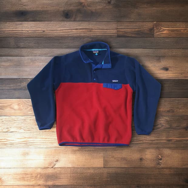 L(약105) 파타고니아 신칠라 투톤 플리스 후리스 블루 네이비 레드