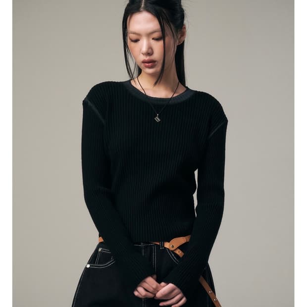 스퀘어라인 타이다이 립 니트 탑 블랙