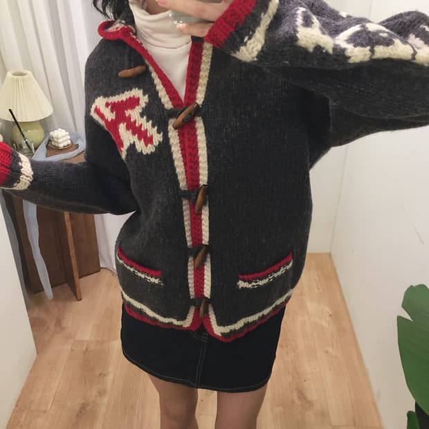 여성 빈티지 토글버튼 스웨터 가디건 95~100