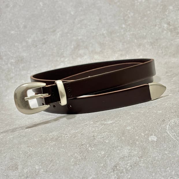 Oribell 라운드 볼드 버클 이탈리아 소가죽 웨스턴 벨트 브라운