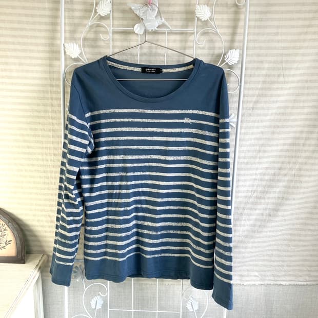 버버리 블랙라벨 빈티지 블루 스트라이프 롱슬리브