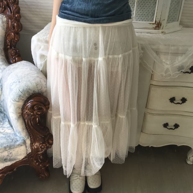 빈티지 도트 캉캉 레이스 스커트