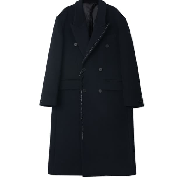 [L] STU 핸드 스티치 더블 코트 블랙