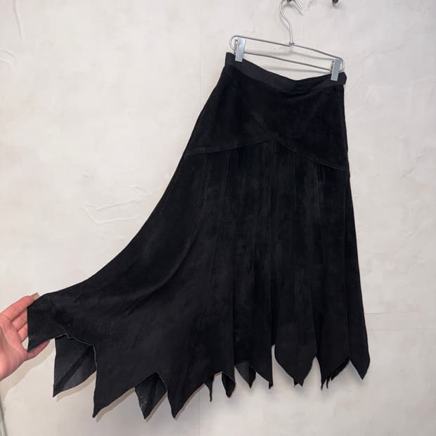 Black unbalanced cut off real suede sk