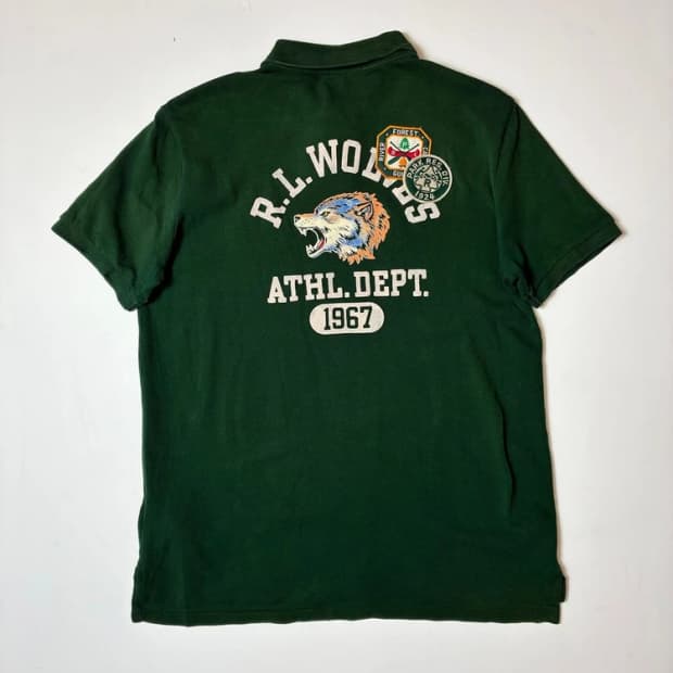 폴로 랄프로렌 슬림핏 늑대 캠프 그래픽 카라 반팔 티셔츠 PN9663