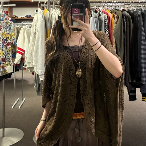 M) Japanese vintage 여성 펀칭 디테일 7부 가디건