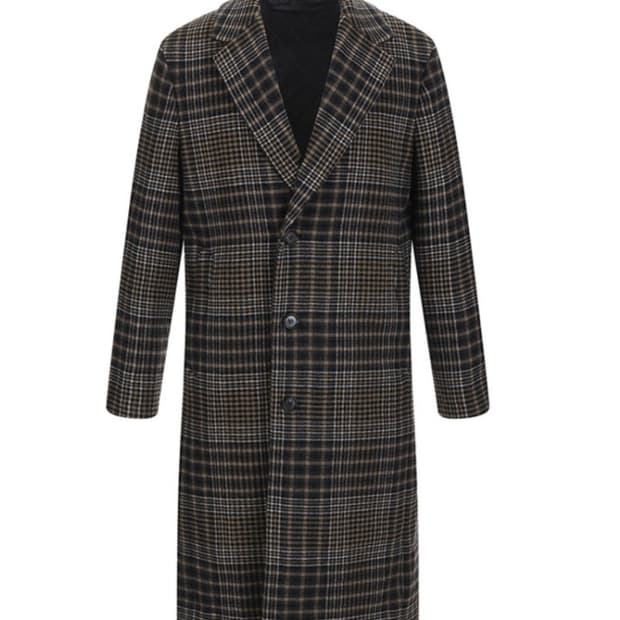 지오지아 글렌 체크 세미 오버 롱 코트