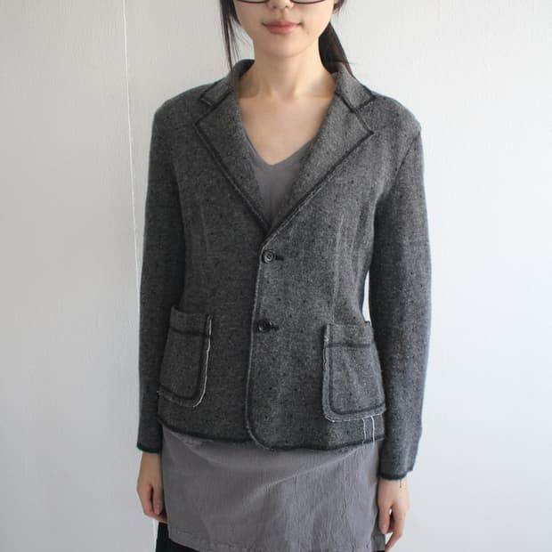 polka dot rough cut wool jacket