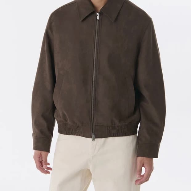 (L) 무탠다드 신세틱 스웨이드 미니멀 블루종 재킷 [브라운]