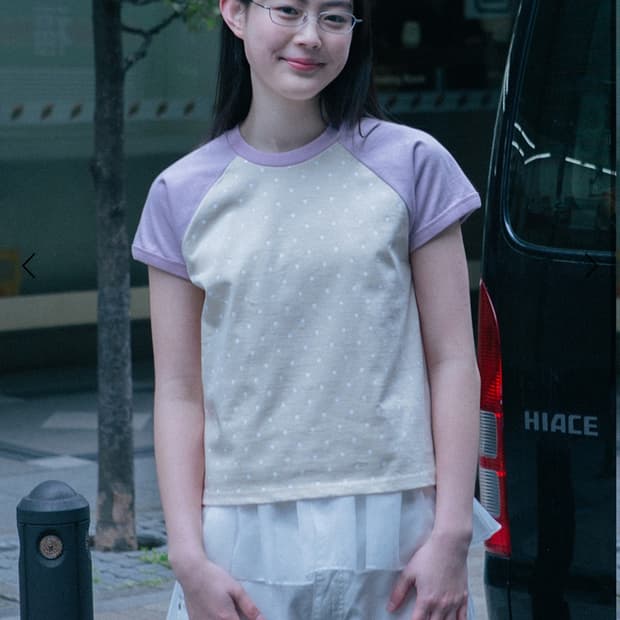 오헤시오 반팔 dot raglan t-shirt (cream beige)