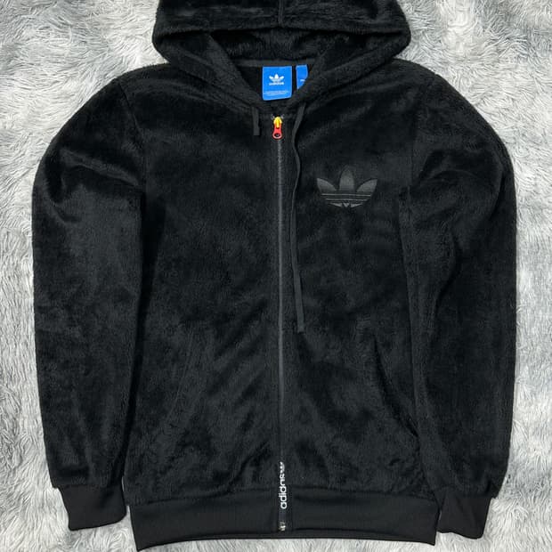 아디다스 양털 블랙 후드집업  