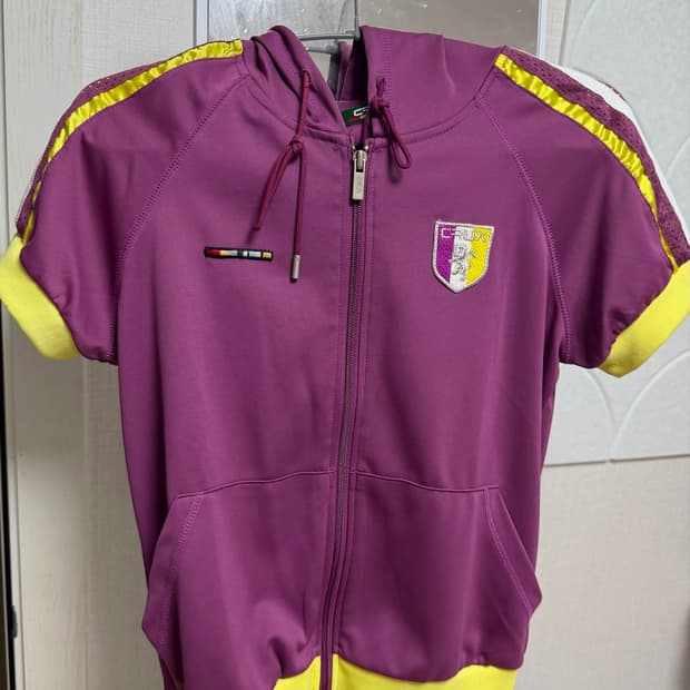 purple yellow hood zip-up 반팔 vintage